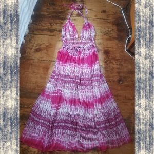 ASOS Pink & White Backless Halter Maxi Dress